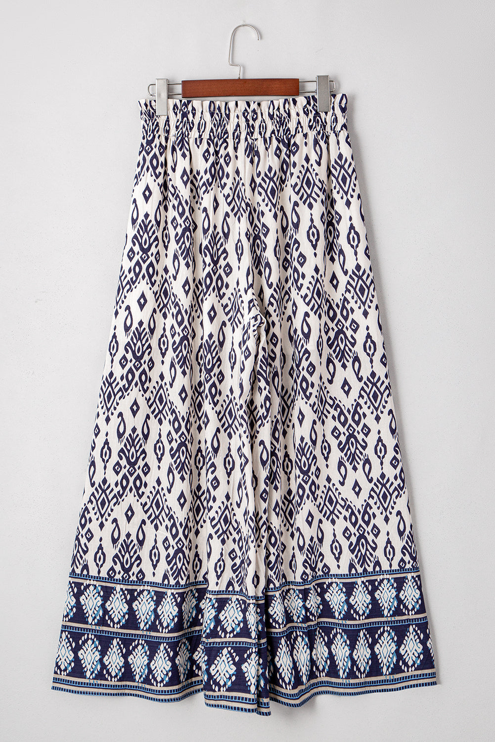 Blue Boho Pattern Print High Waist Wide Leg Loose Pants