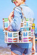 White Waterproof Slippers Pattern Beach Tote Bag